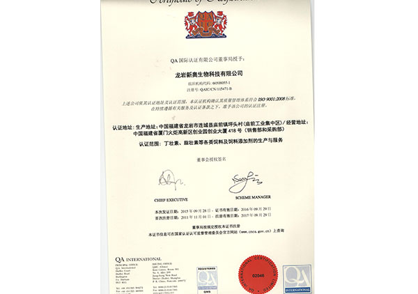 ISO質(zhì)量認(rèn)證證書-龍巖